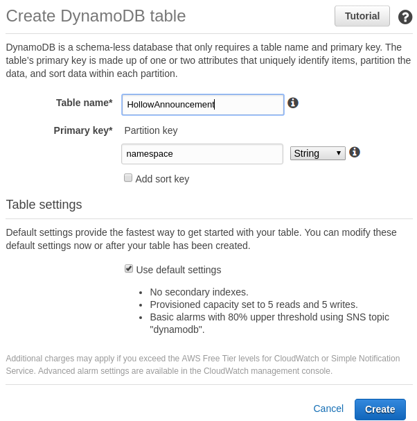 Create DynamoDB Table